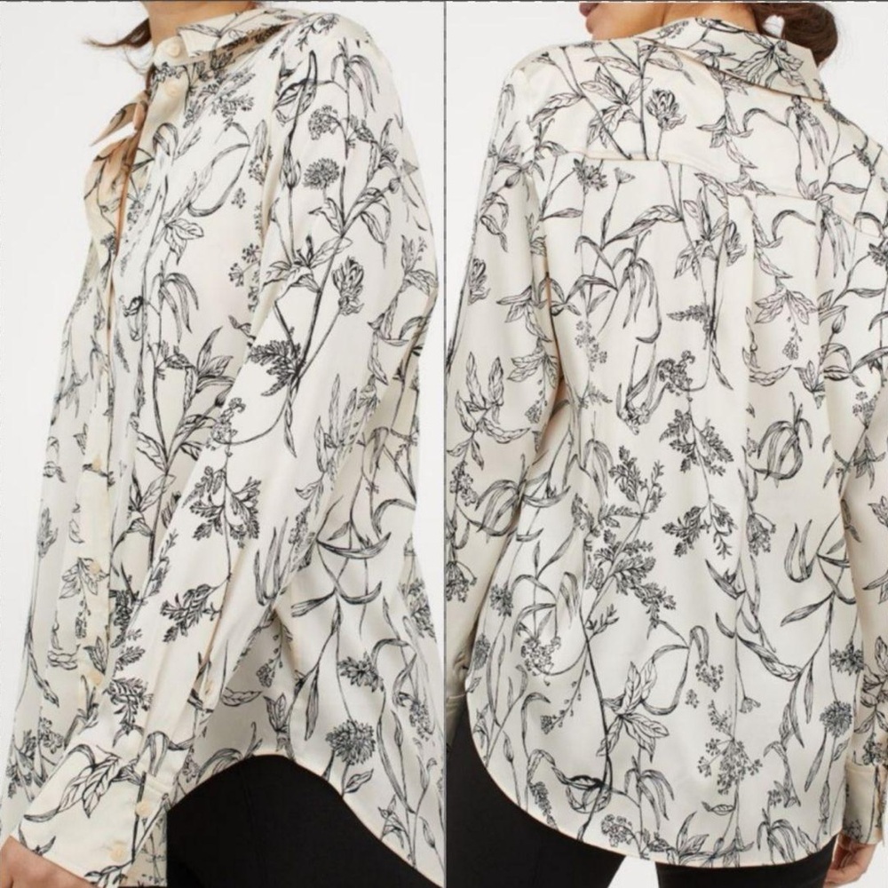 H&M Cream Floral Tie-Neck Blouse NWOT